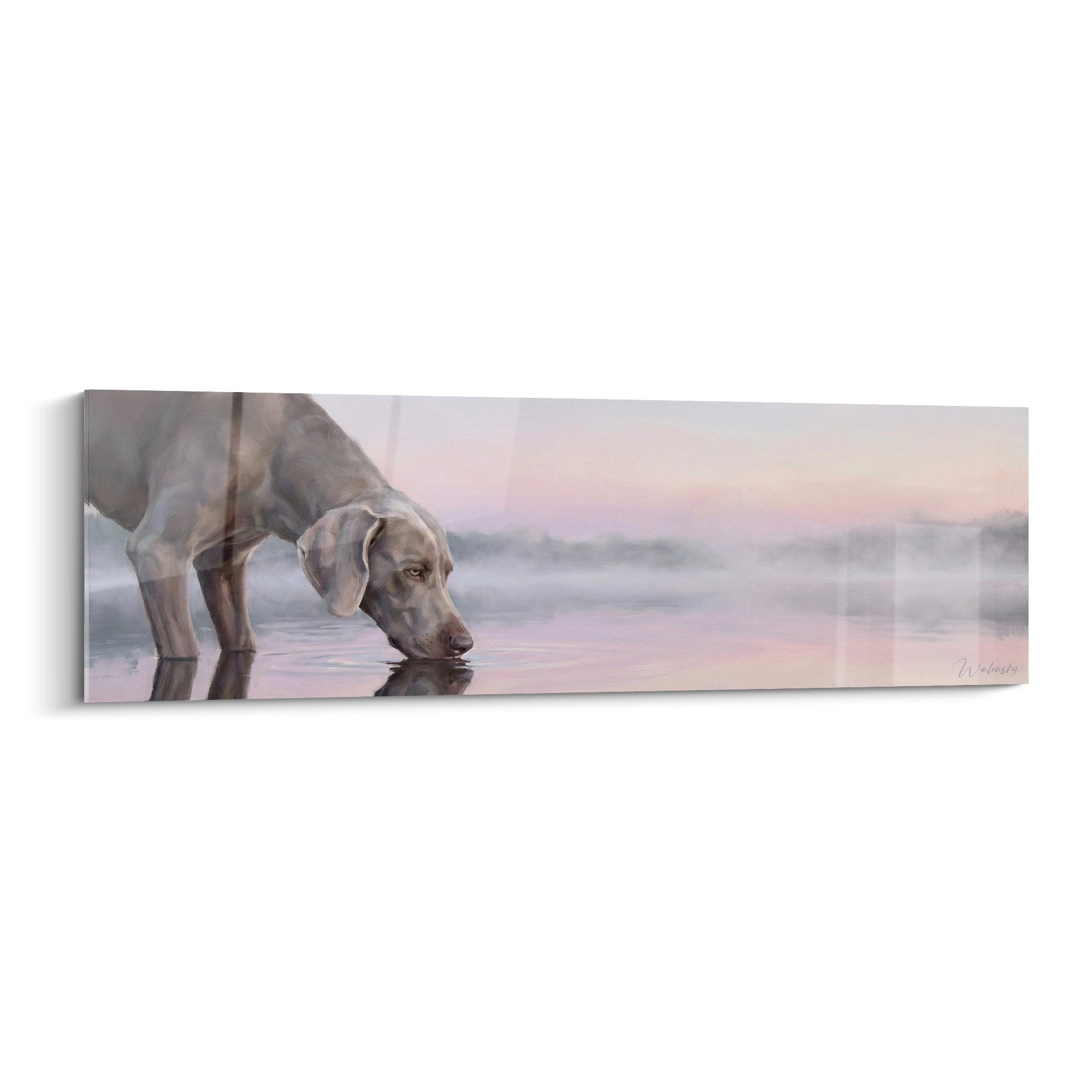 Weimaraner-portret bij zonsondergang – Goudkleurig karaktervol kunstwerk