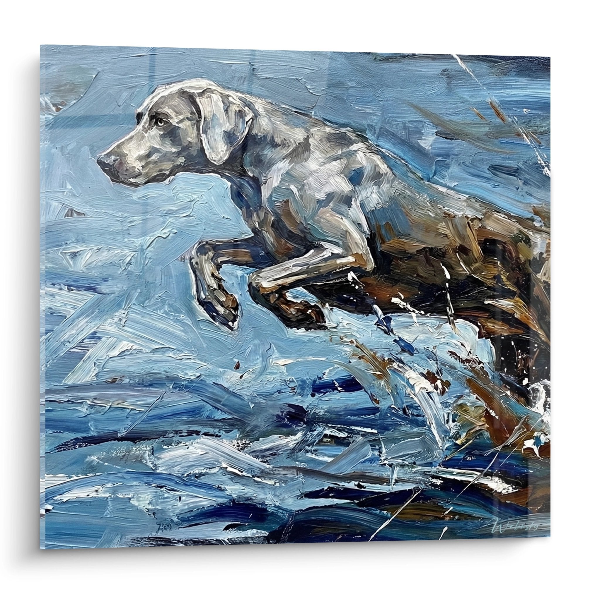 Weimaraner-portret – Blauwtinten karaktervol kunstwerk – Variant 3