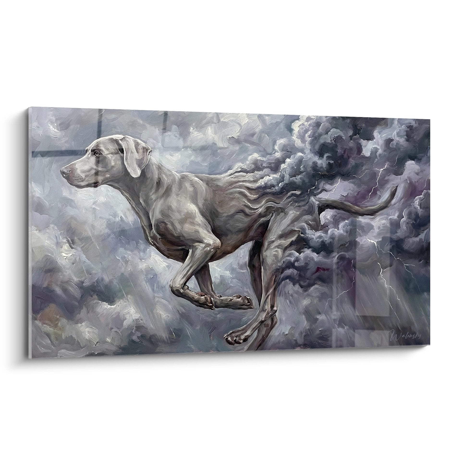 Weimaraner in beweging – karaktervol kunstwerk met krachtige uitstraling