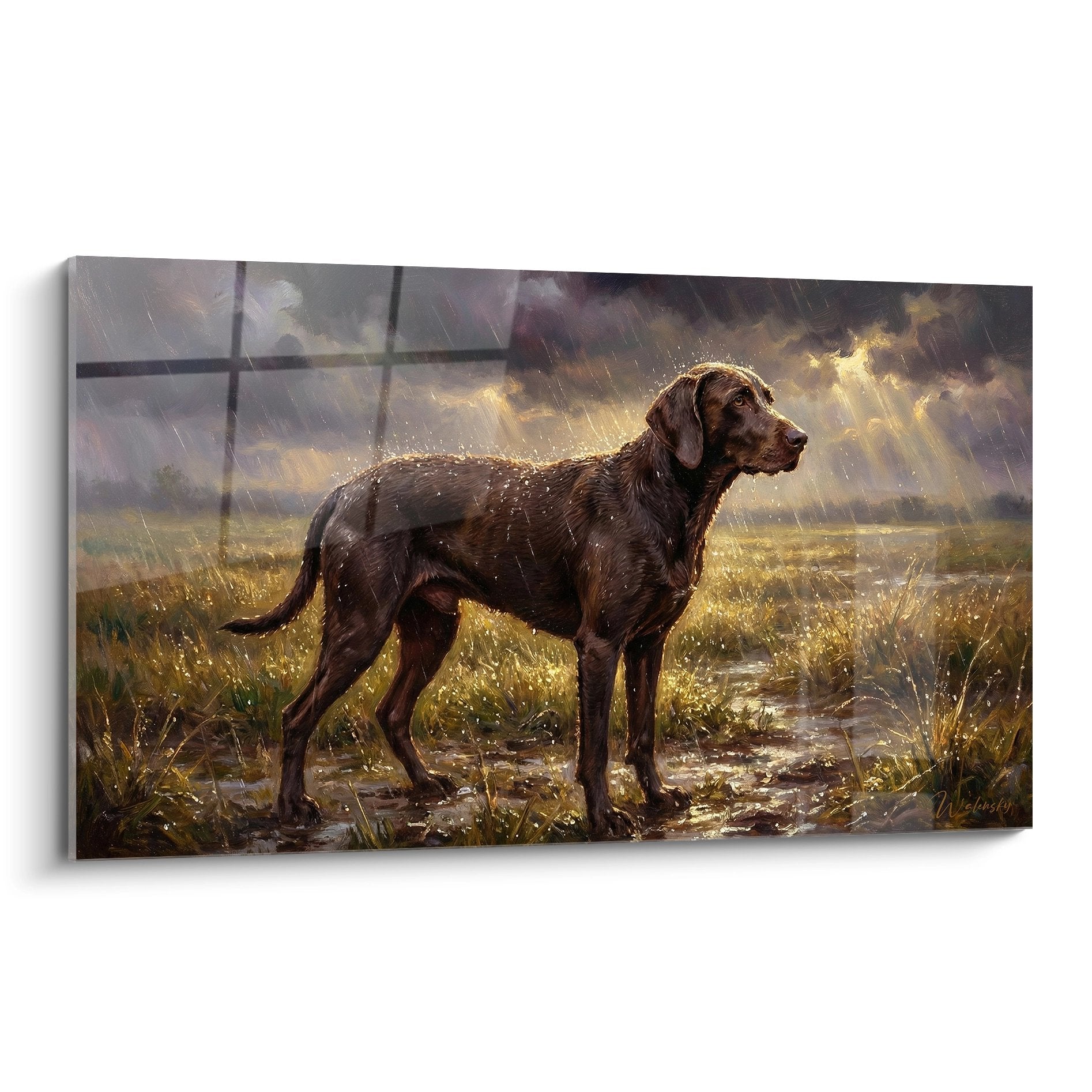 Weimaraner-portret – Goudkleurig karaktervol kunstwerk