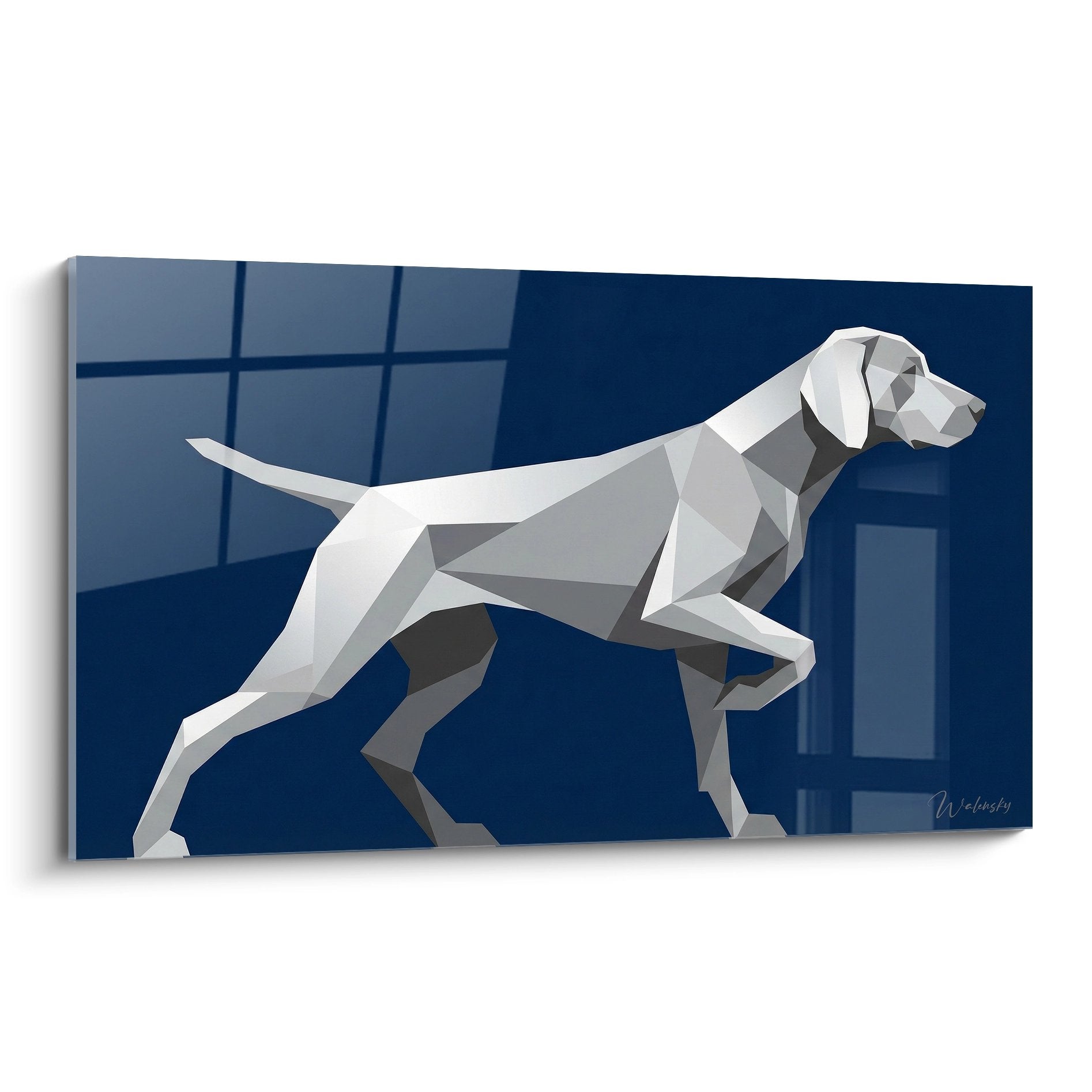 Weimaraner in beweging – geometrisch kunstwerk met elegante uitstraling