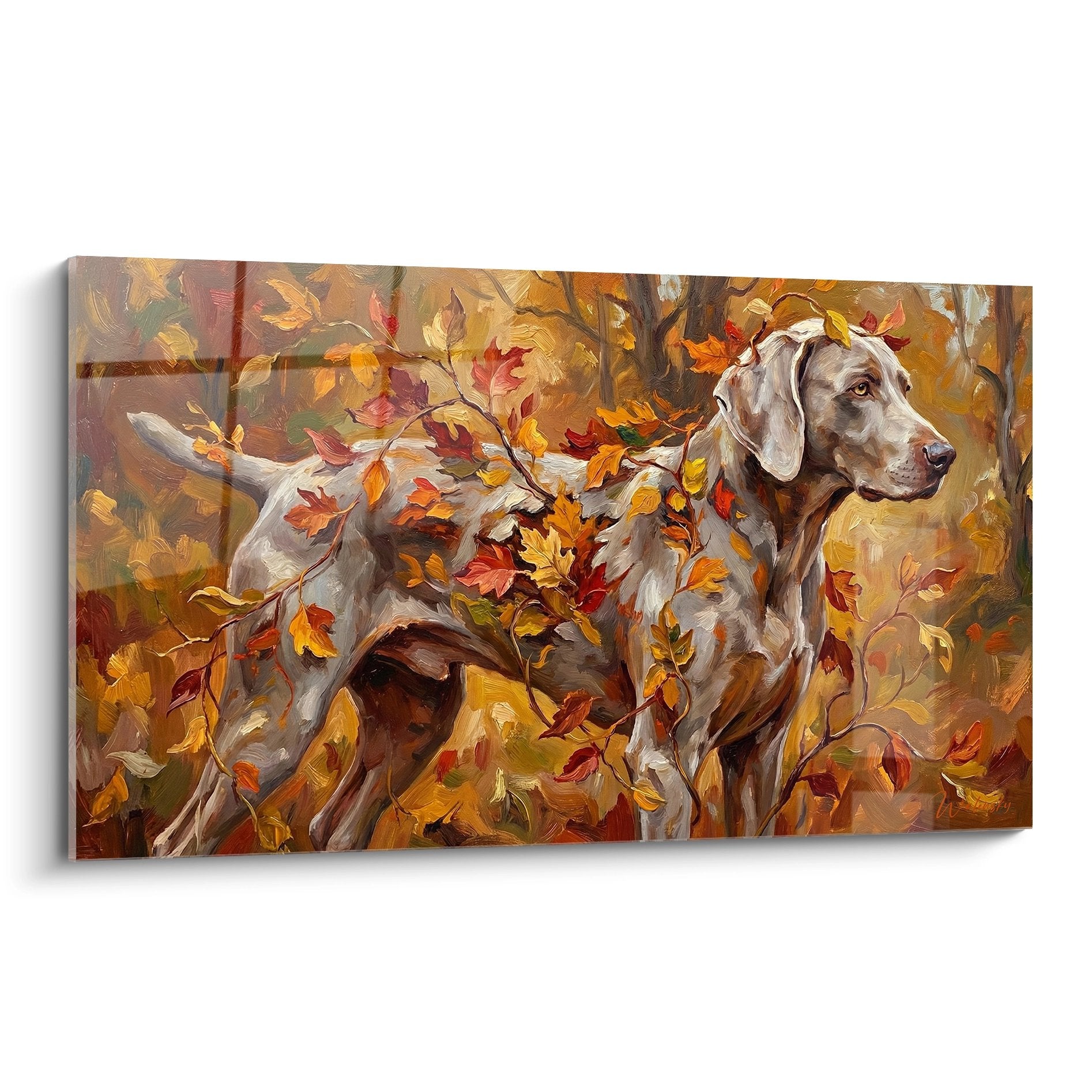 Weimaraner-portret – Goudkleurig karaktervol kunstwerk – Variant 3
