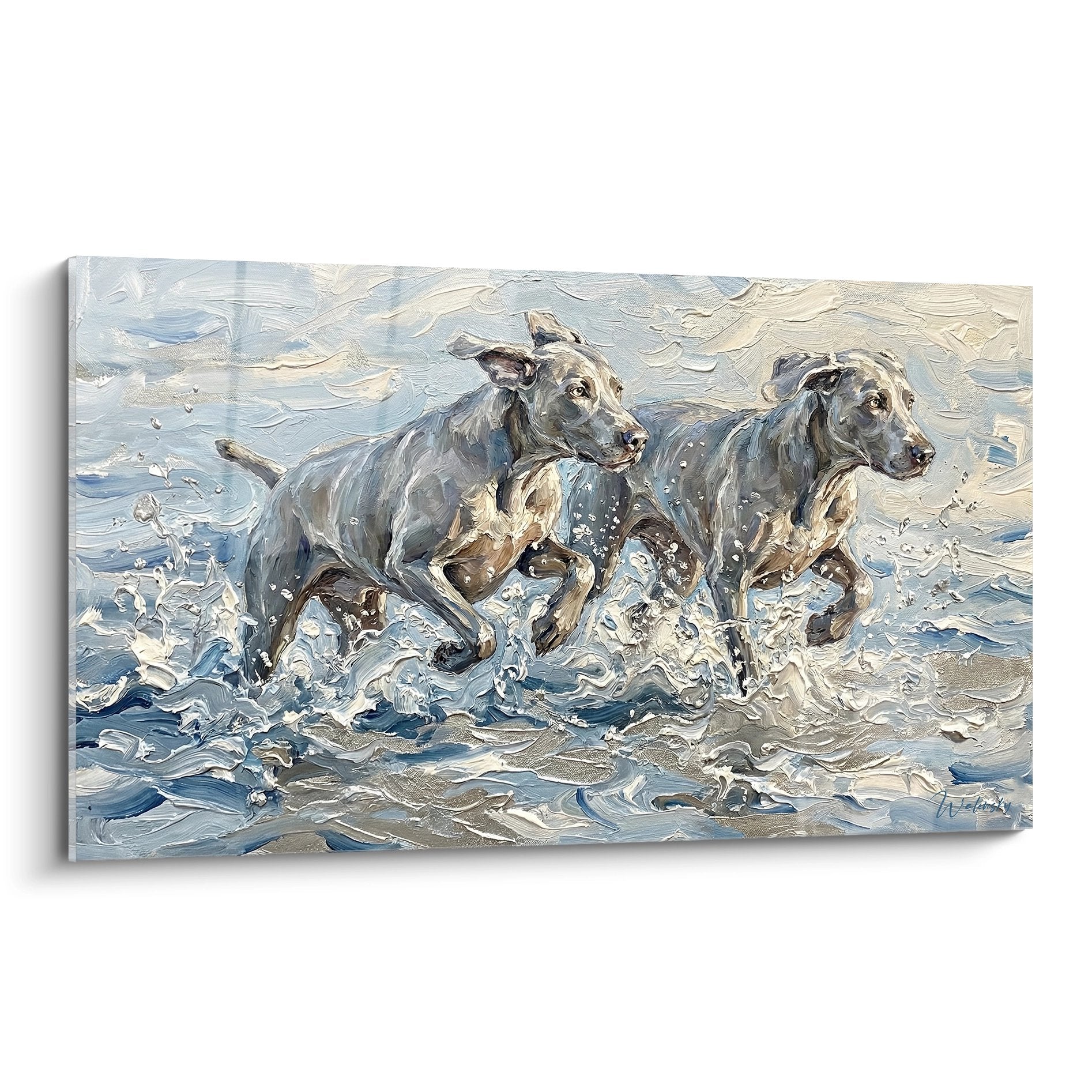 Weimaraner in beweging – karaktervol kunstwerk